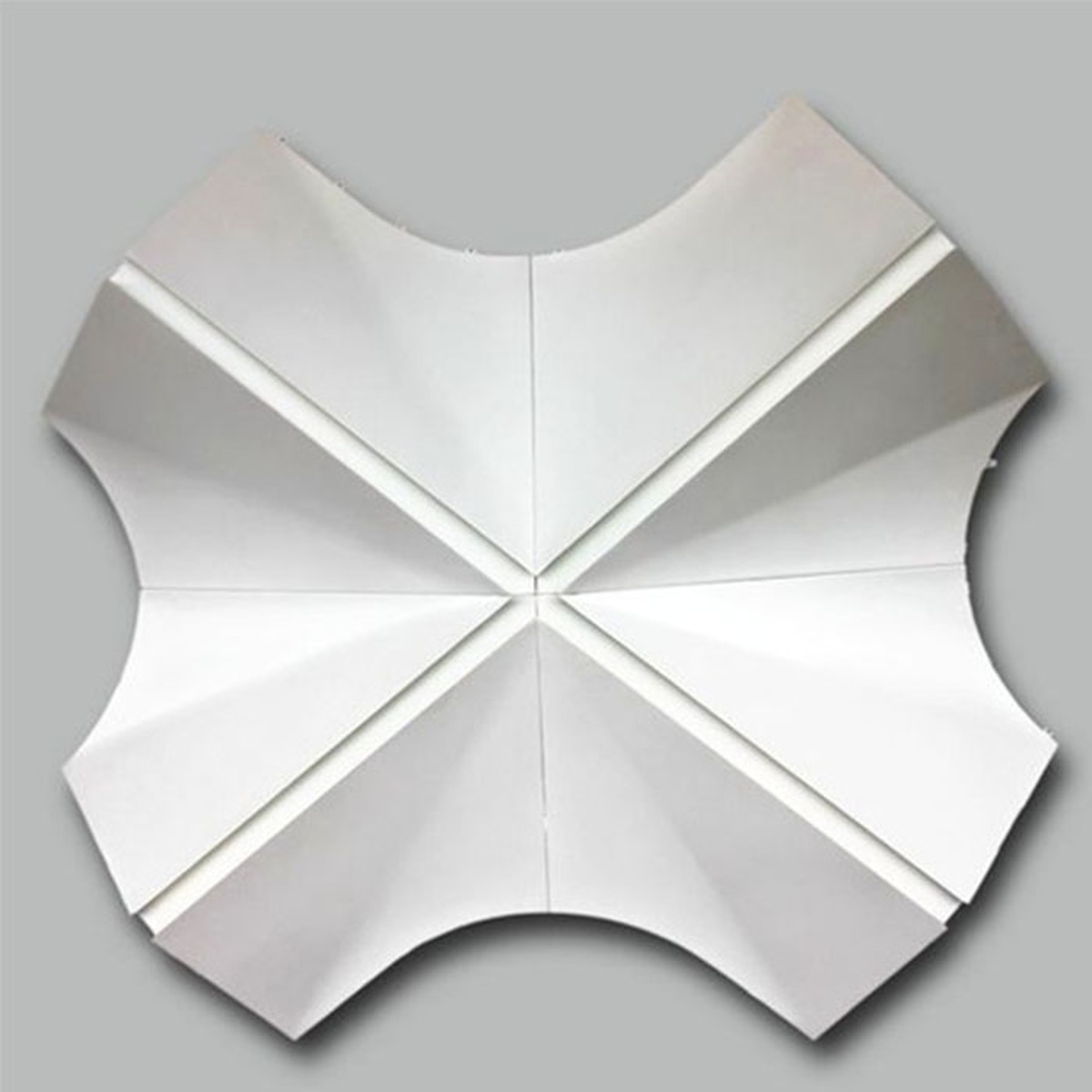 White sculpted panel reference with radiating ridges and concave edges
